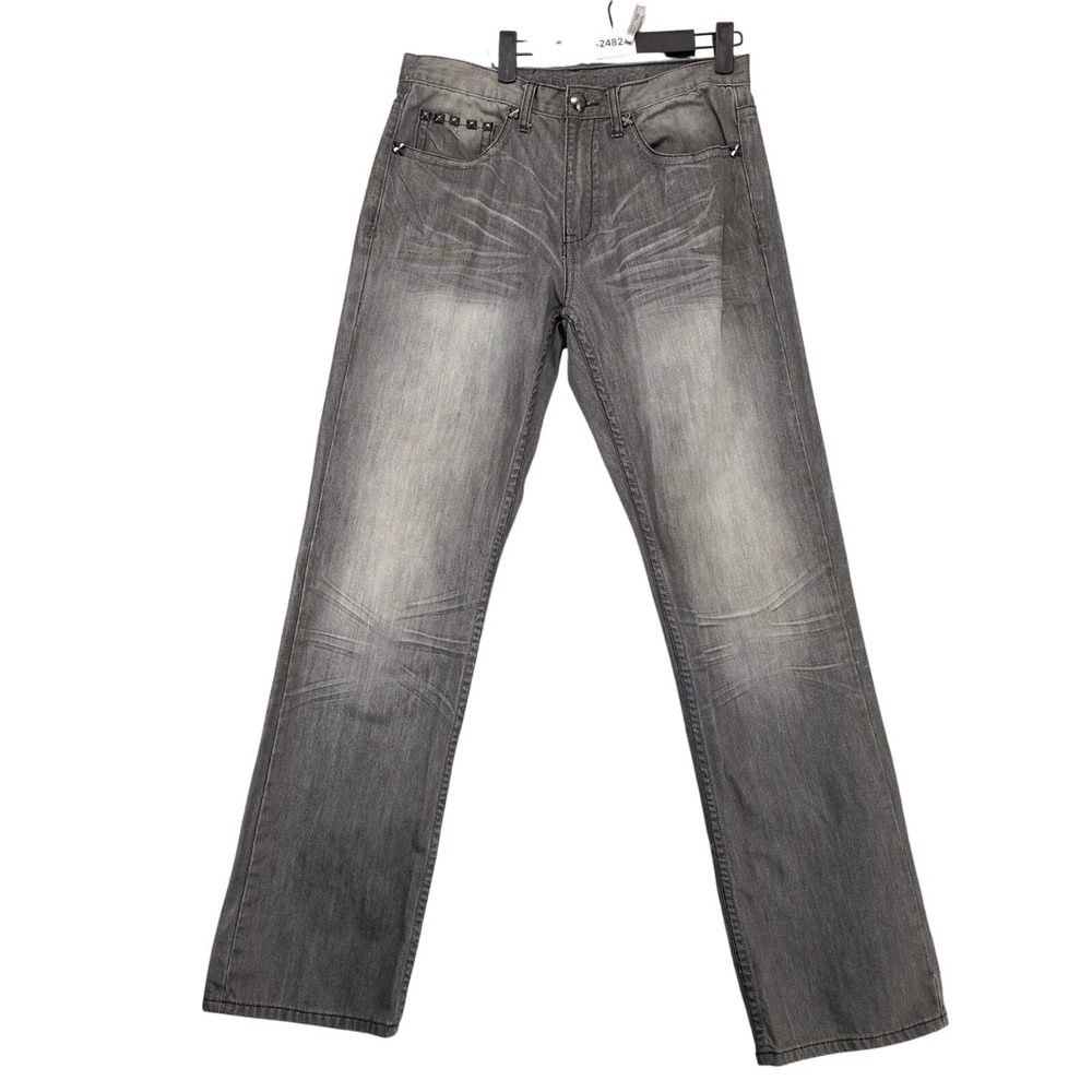 Vintage Y2K Antique Rivet Studded Bootcut Jeans Mens 32x34 Gray Embellished Rock